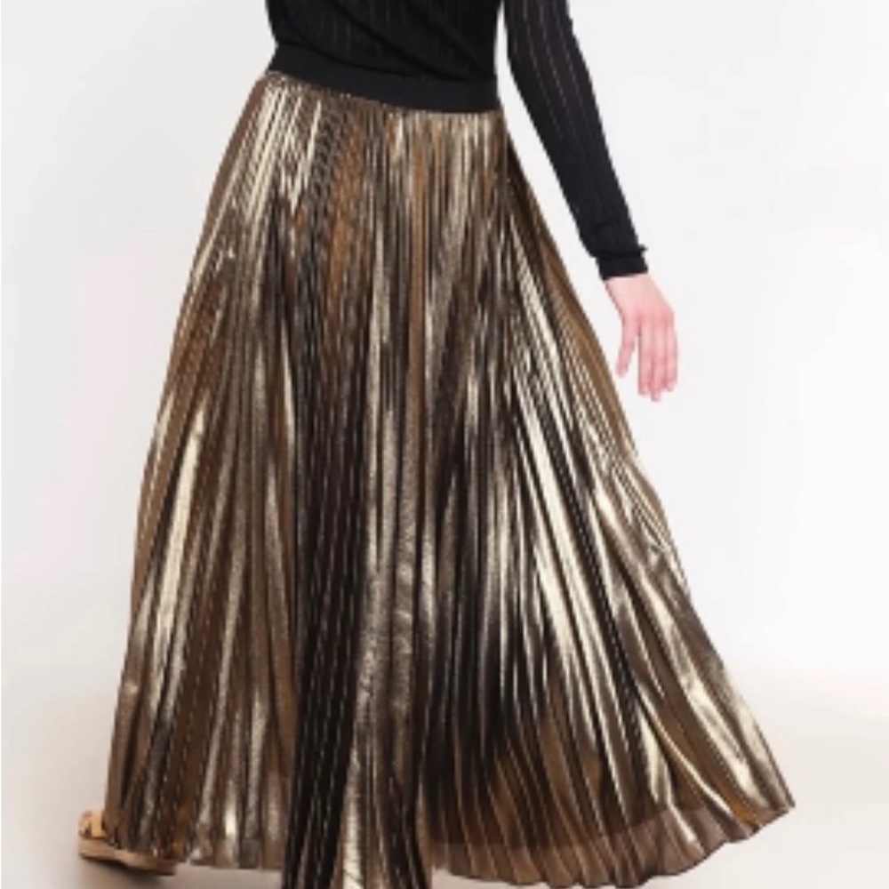 BCBGMAXAZRIA Dallin Pleated Metallic Maxi Skirt size XS